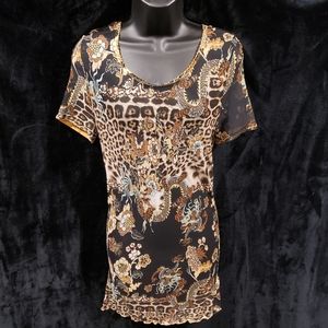 Roberto Cavalli Leopard Mesh Shirt Size M